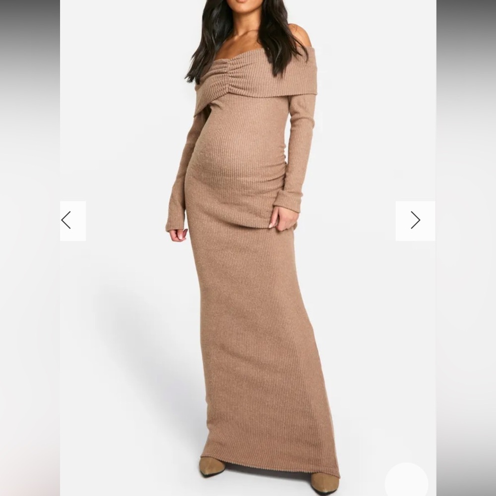 Ribbed Off-Shoulder Long Sleeve maternity Dress